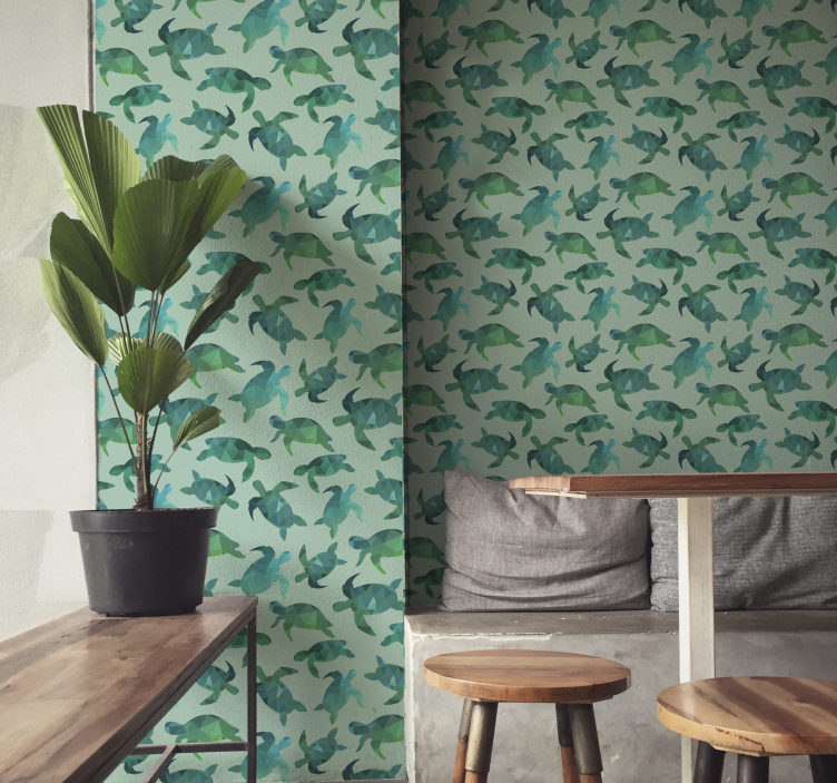 Papel tapiz animales patrón de tortugas marinas - TenVinilo