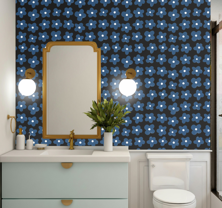 Papel tapiz baño diseño de flores azules - TenVinilo