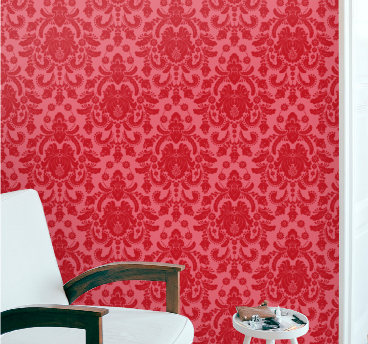 Papel tapiz clásico damasco floral rojo - TenVinilo