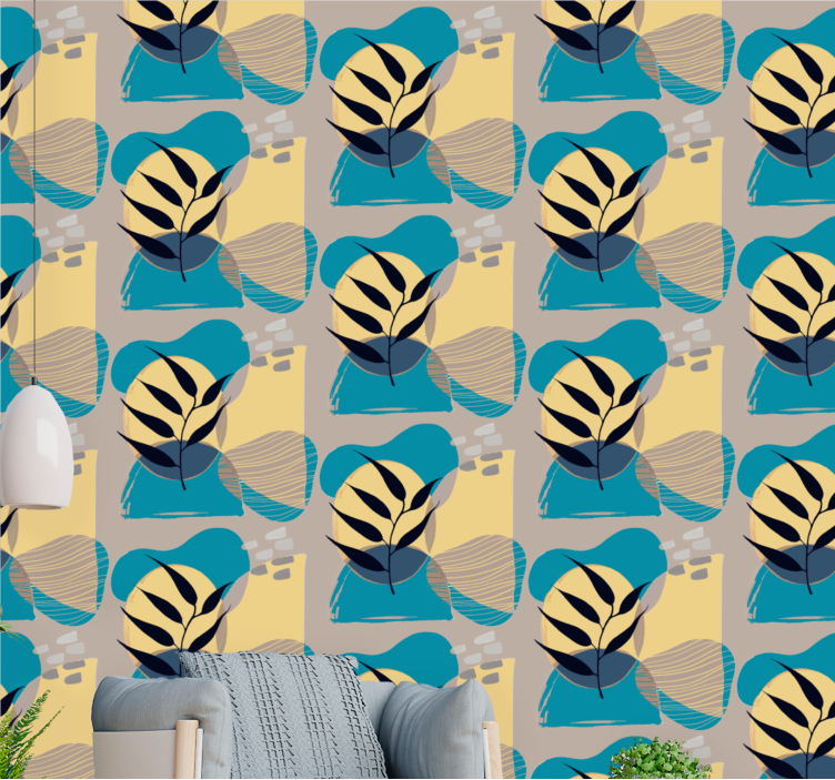 Papel tapiz floral patrón de hojas estilizadas - TenVinilo