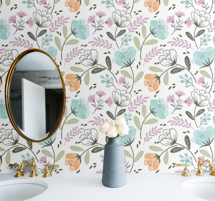 Papel tapiz baño arreglo botánico floral - TenVinilo