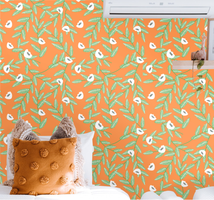 Papel tapiz flores composición botánica de las hojas - TenVinilo