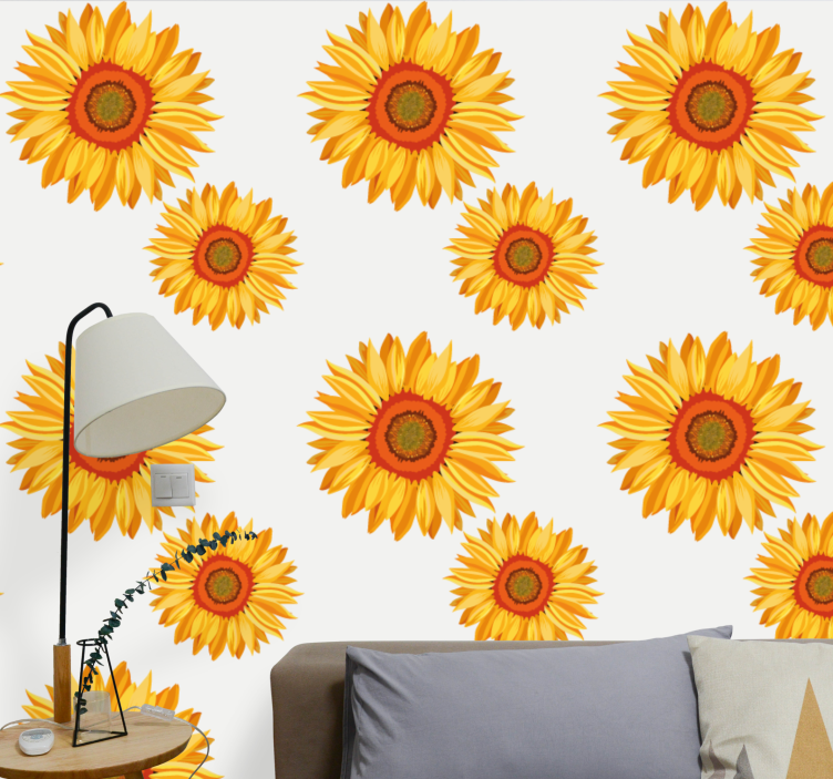 Papel tapiz flores conjunto de girasoles - TenVinilo