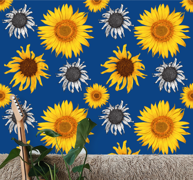 Papel tapiz flores conjunto de girasoles - TenVinilo