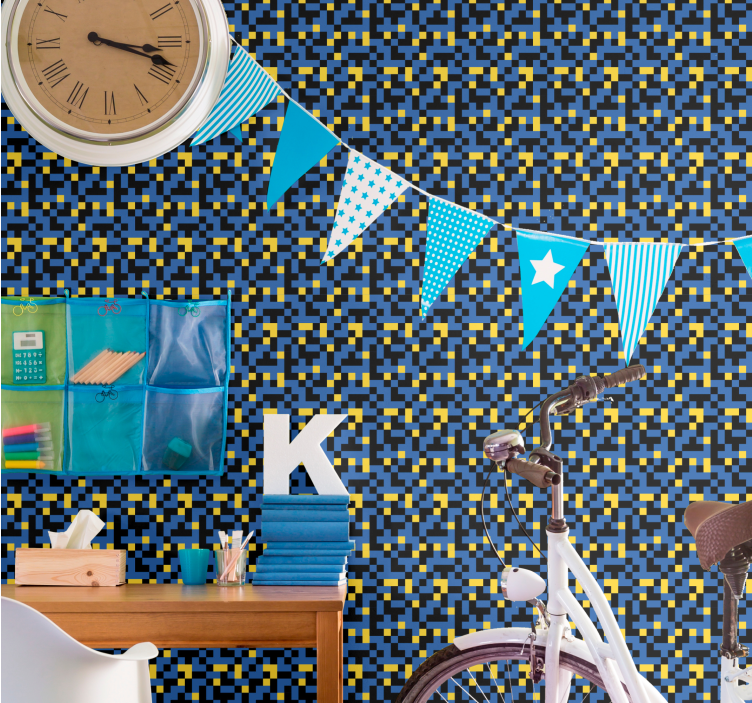 Papel tapiz geométrico bloques de color pixelados - TenVinilo