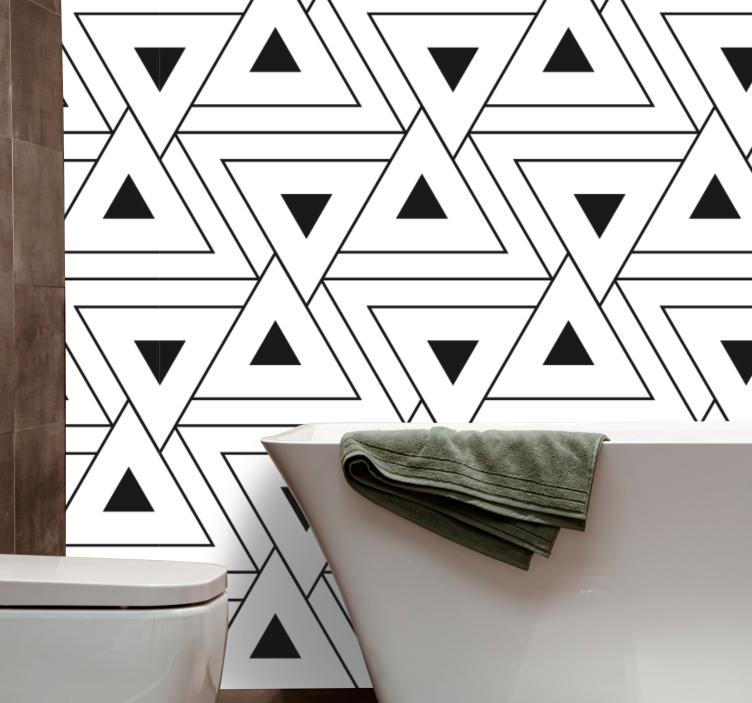 Papel tapiz baño contorno triangular en blanco y negro - TenVinilo