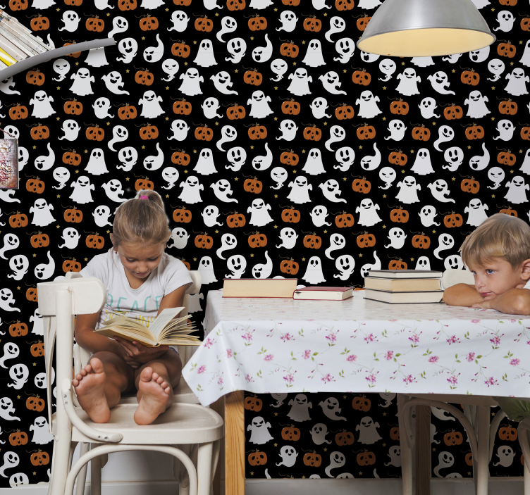 Papel tapiz Halloween patrón de calabaza fantasmal - TenVinilo