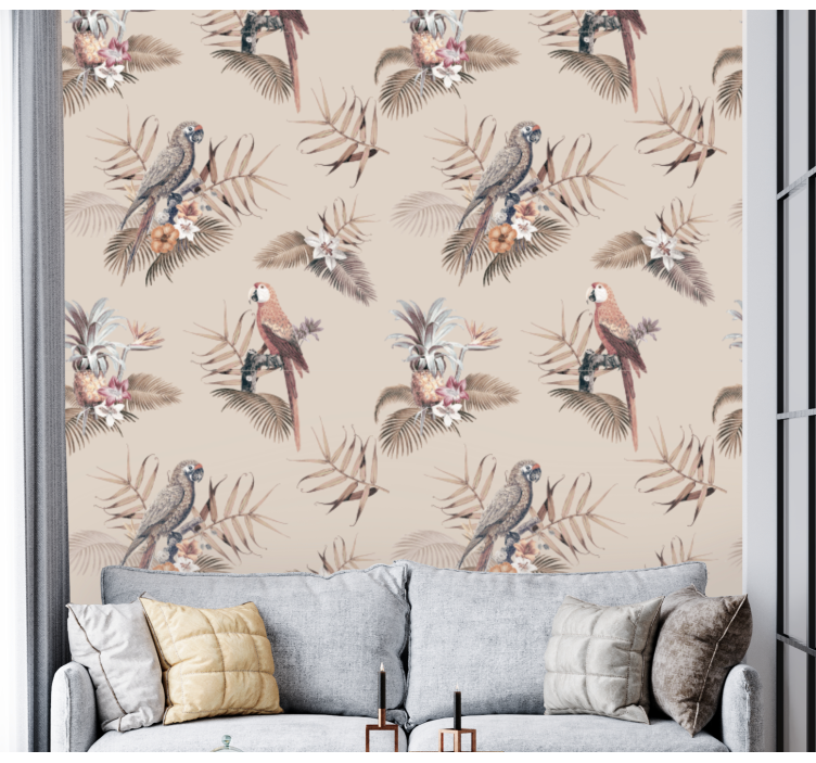 Papel tapiz loros elegancia de loro tropical - TenVinilo