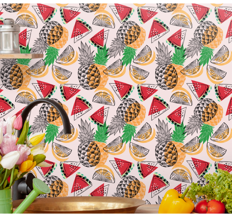Papel tapiz naturaleza patrón de frutas tropicales - TenVinilo