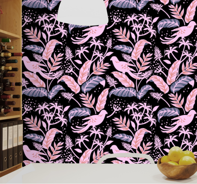 Papel tapiz ornamental armonía floral de los pájaros - TenVinilo