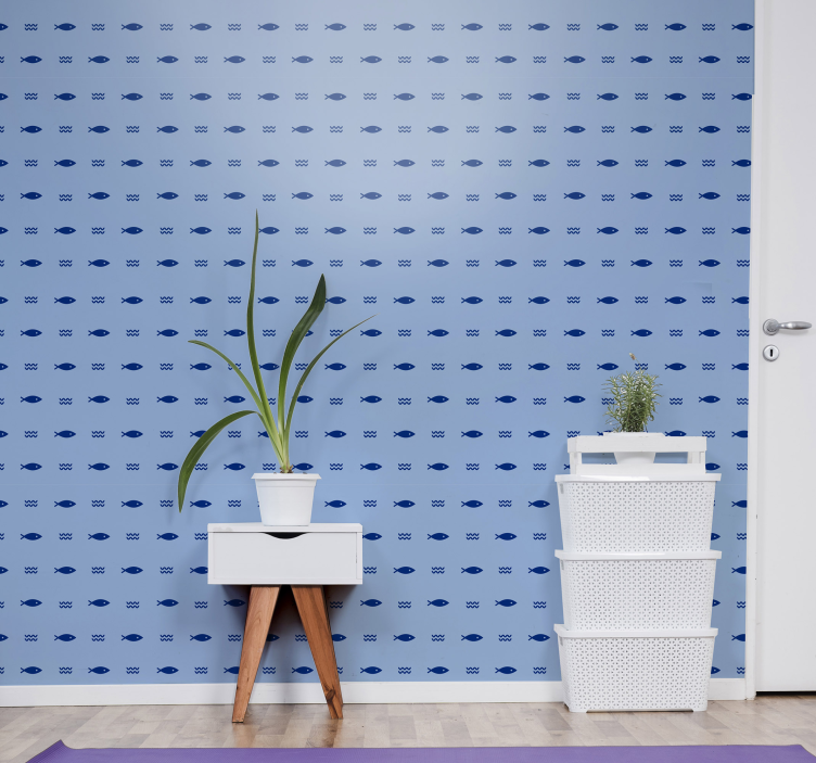 Papel tapiz peces patrón azul submarino - TenVinilo