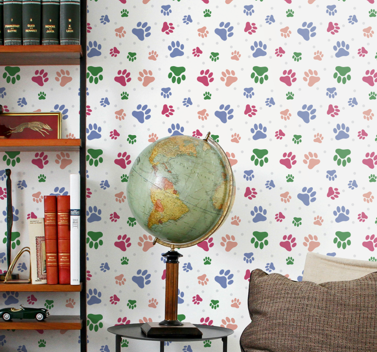 Papel tapiz perros decoración con patrón de pata - TenVinilo