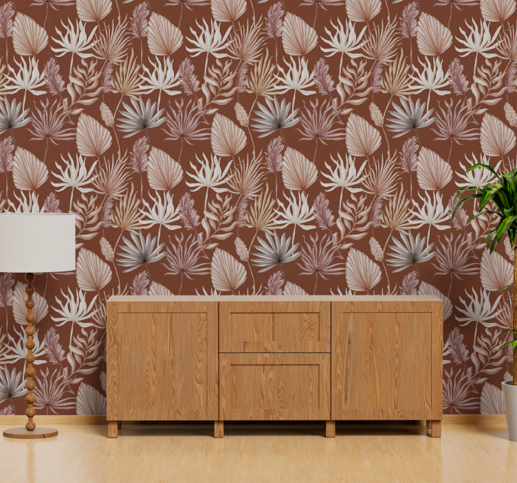 Papel tapiz terracotta hojas de monstera - TenVinilo