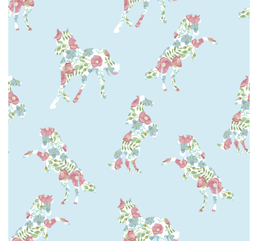 Papel tapiz caballos diseño floral de patchwork - TenVinilo
