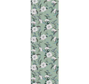 Papel tapiz flores elegante motivo de flor verde - TenVinilo