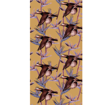 Papel tapiz pájaros motivo tropical flocado - TenVinilo