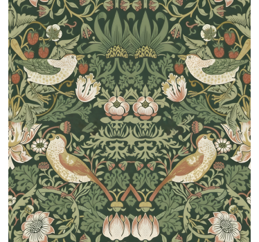 Papel tapiz pájaros estilo morris - TenVinilo
