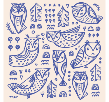 Papel tapiz animales cara de búho azul lindo - TenVinilo