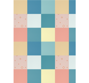 Papel tapiz comedor patrón retro colorido patchwork - TenVinilo