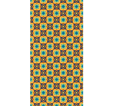 Papel tapiz textura patrón boho oriental azul y amarillo - TenVinilo