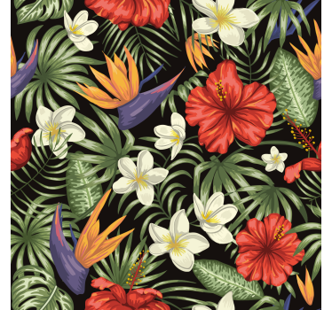 Papel tapiz flores patrón de plantas tropicales - TenVinilo