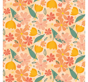Papel tapiz flores hojas y flores vintage coloridas - TenVinilo