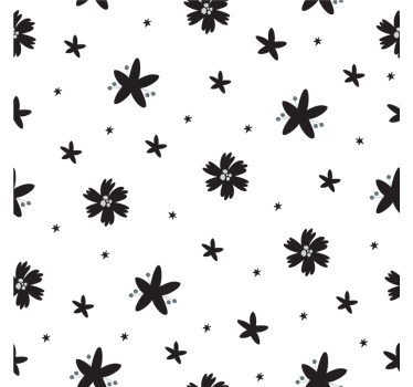 Papel tapiz flores patrón floral en tinta negra y blanca - TenVinilo