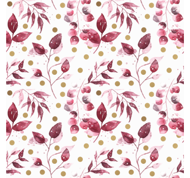 Papel tapiz flores hojas burdeos con puntos dorados - TenVinilo