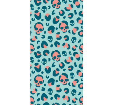 Papel tapiz moderno patrón de calaveras leopardo rosa y azul - TenVinilo