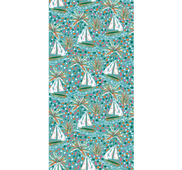 Papel tapiz moderno patrón de barcos acuarelados - TenVinilo