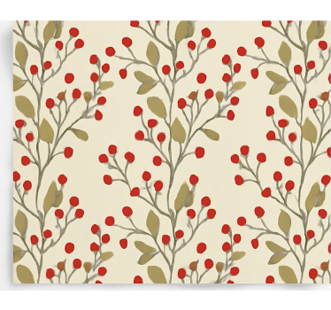 Papel tapiz comedor hojas y bayas florales - TenVinilo