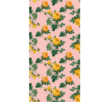 Papel tapiz comedor patrón de rosas amarillas - TenVinilo