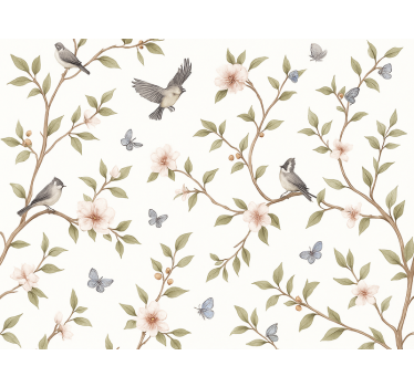 Papel tapiz pájaros flor de vintage bird - TenVinilo