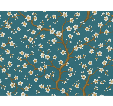 Papel tapiz flores golden blossom verde azulado - TenVinilo