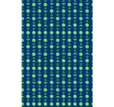 Papel tapiz flores patrón polaco tradicional verde y azul - TenVinilo