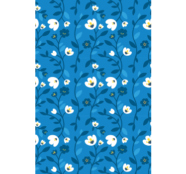 Papel tapiz flores flores blancas sobre fondo azul - TenVinilo