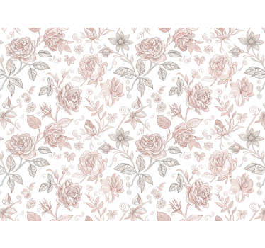 Papel tapiz flores boceto de rosa vintage - TenVinilo
