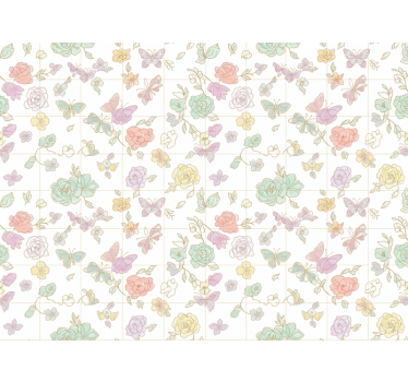 Papel tapiz flores mariposas en suaves colores - TenVinilo