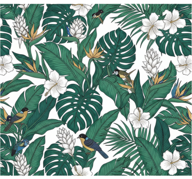Papel tapiz flores diseño jungla verde petróleo - TenVinilo