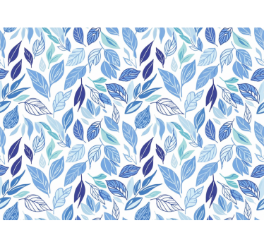 Papel tapiz flores hojas dibujadas en azul - TenVinilo