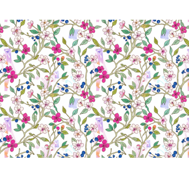 Papel tapiz flores ramas florecientes coloridas - TenVinilo