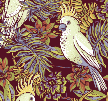 Papel para pared para sala floral de loros - TenVinilo