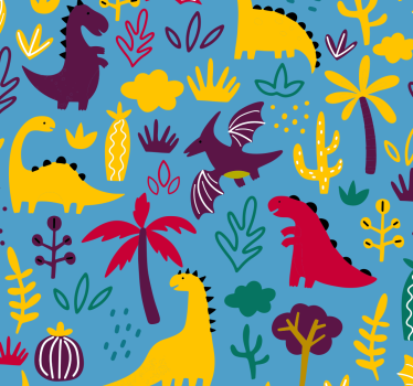 Papel pared infantil felices dinosaurios - TenVinilo
