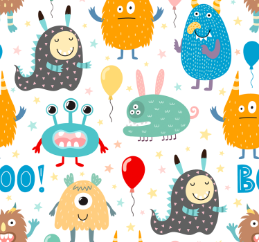 Papel pared infantil de pequeños monstruos - TenVinilo