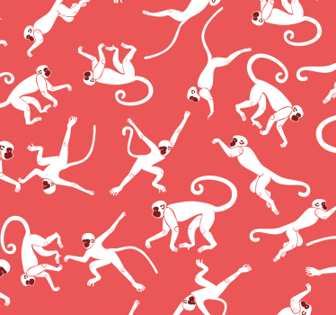 Papel para pared rojo de selva con monos - TenVinilo