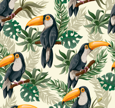 Papel pared verde tropical de tucanes - TenVinilo