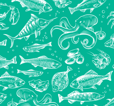 Papel tapiz peces patrones de vida marina - TenVinilo