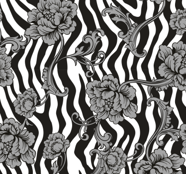 Papel tapiz cebra fusión floral de rayas de cebra - TenVinilo