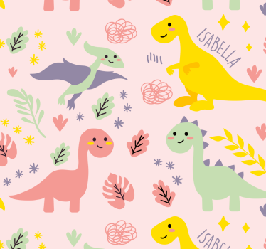 Papel pared con nombre dinosaurios pastel - TenVinilo