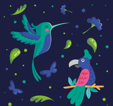 Papel pared pájaros carpinteros y loros - TenVinilo
